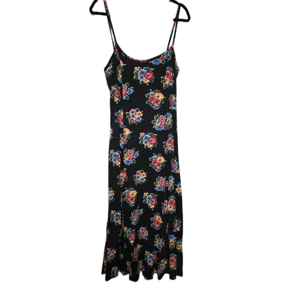 No Boundaries Floral Midi Dress Black Spaghetti‎ Strap Summer Y2K Sz M EUC - Picture 2 of 4